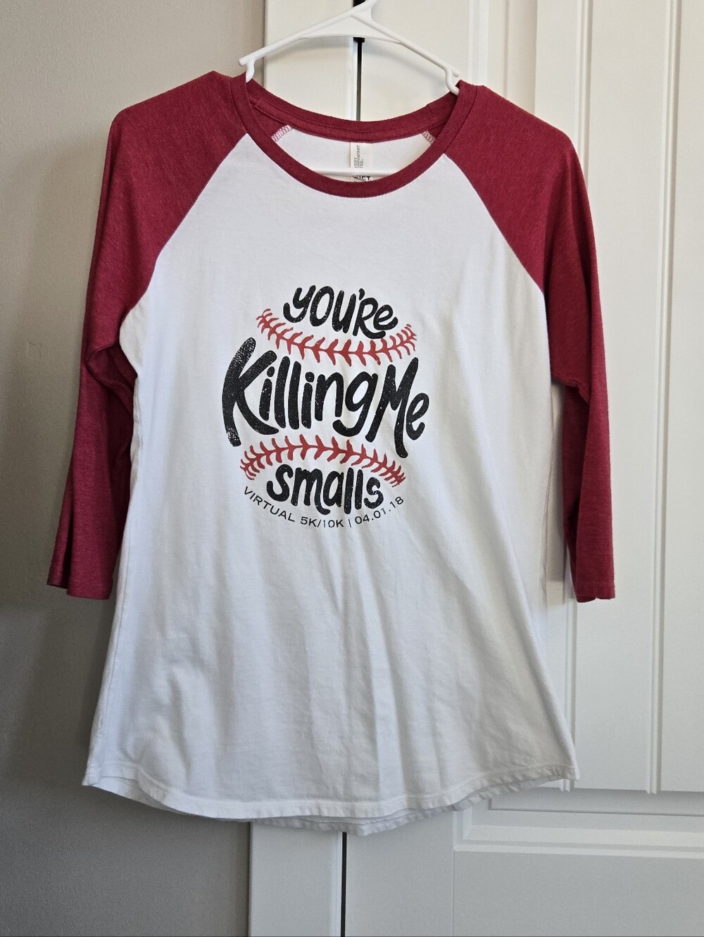 District White & Red Raglan 'You're Killing Me Smalls' Baseball Tee